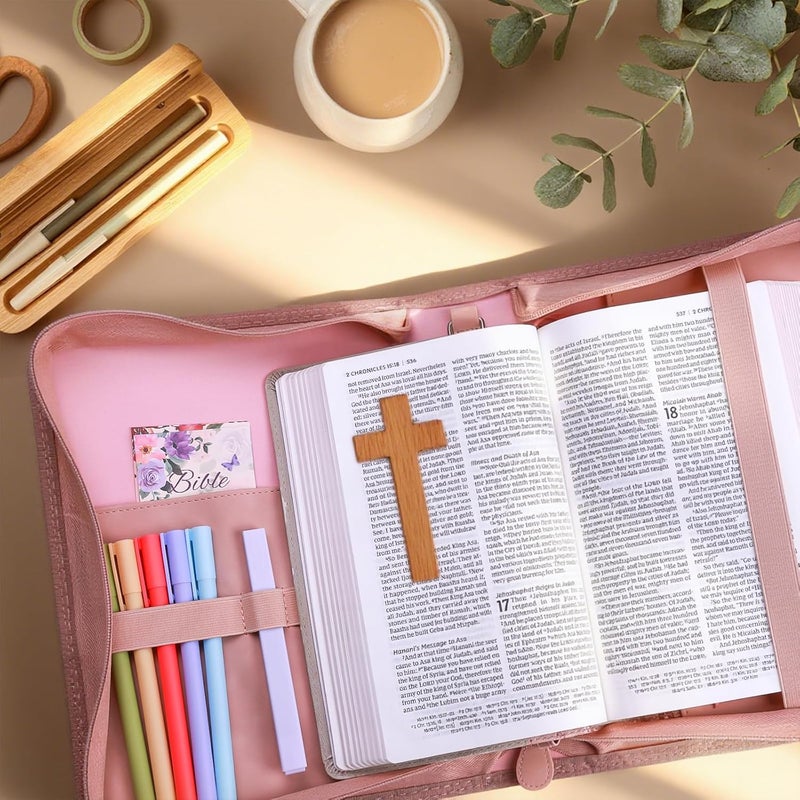 XKDOUS Bible Cover Case for Women, Leather Bible Bags with Study Supplies Large Book Carrying Case Church Book Holder Organizer Christmas Gifts, Pink - Image 2
